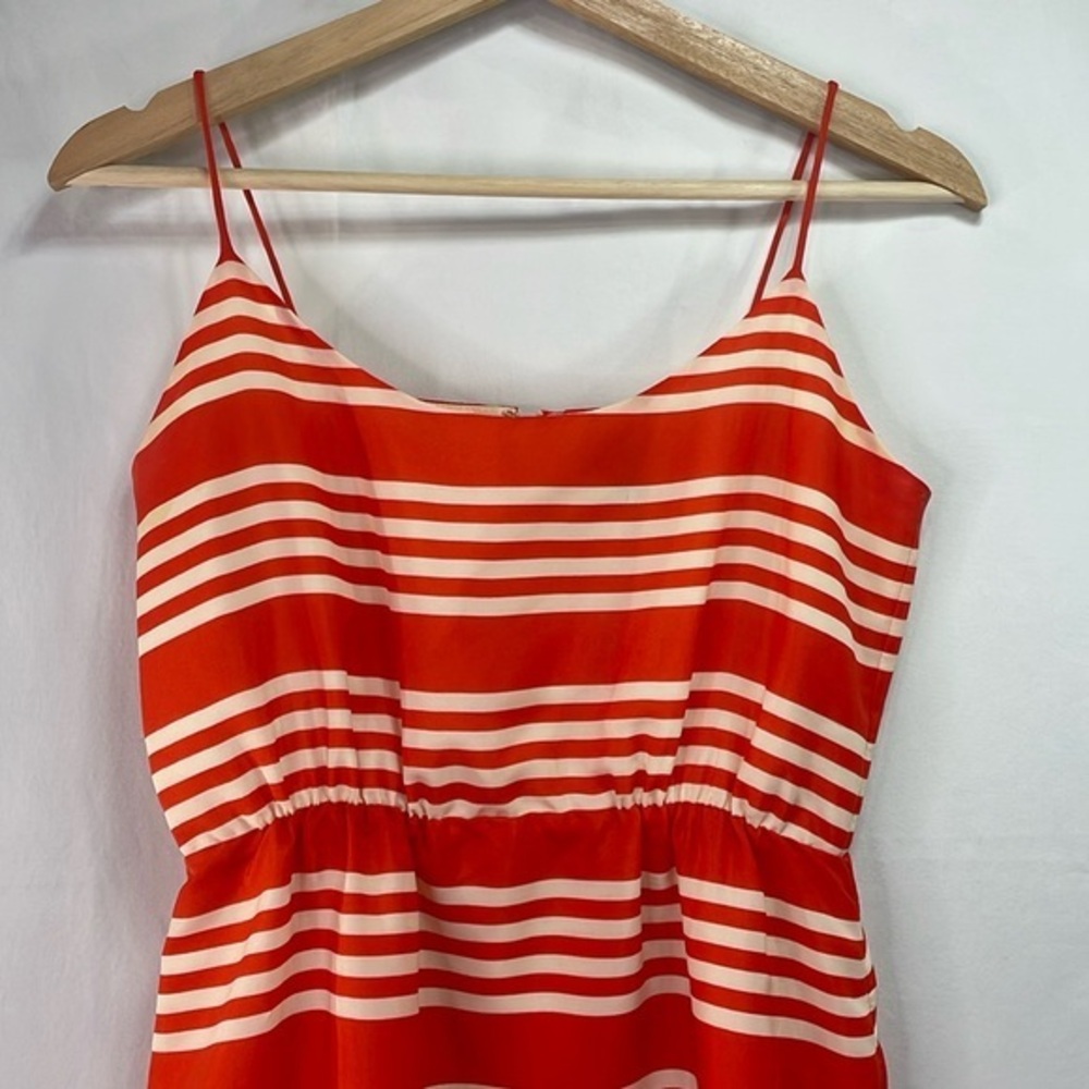 🧢 J.Crew, coral and cream horizontal striped chic dress